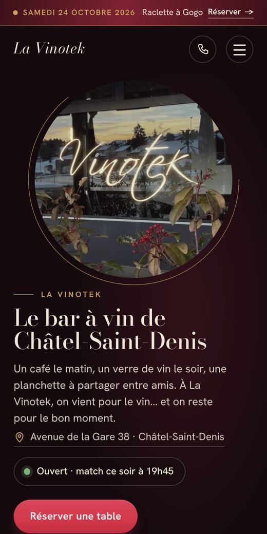 Accueil de La Vinotek sur téléphone