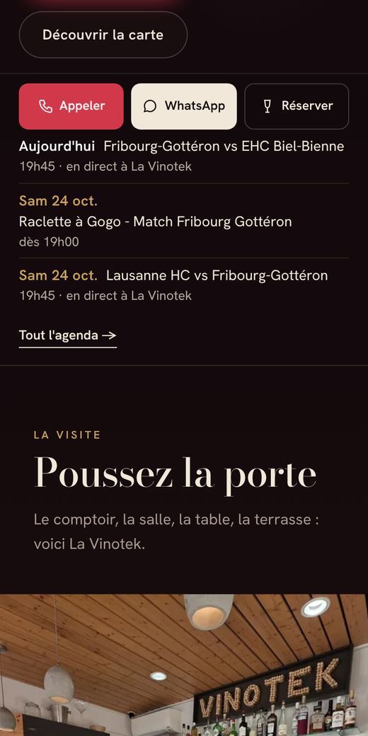 Boutons Appeler, WhatsApp, Réserver et prochains rendez-vous sur téléphone